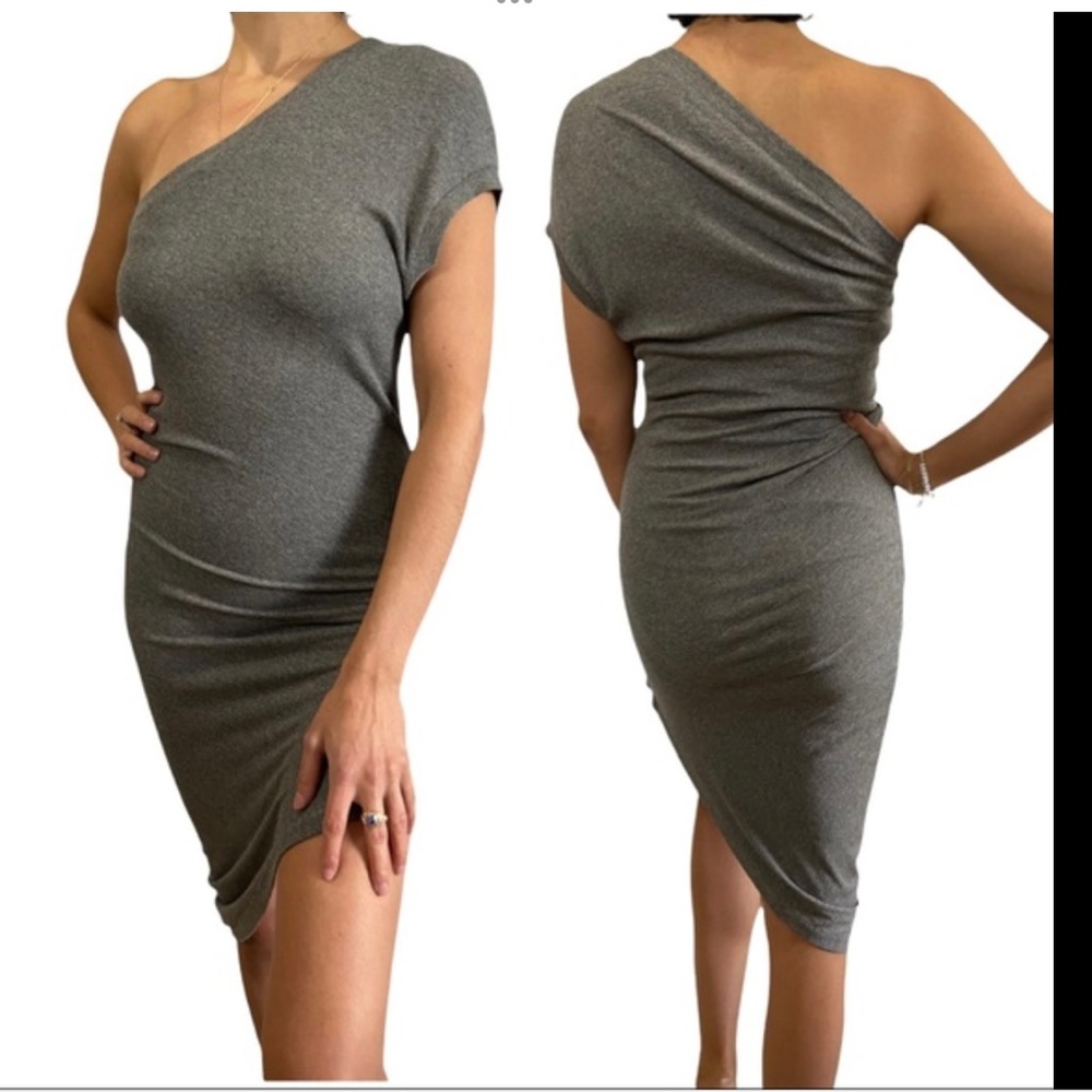 Riller & Fount Gray One Shoulder Ruched Dress